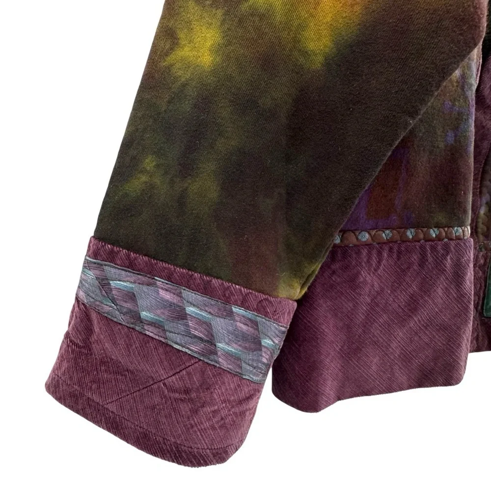 Handmade Tie Dye Lagenlook Cardigan Sweatshirt Kimono Jacket Cord Trim | XL/XXL